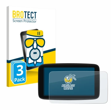 Parte frontale di una confezione del prodotto con il logo del marchio BROTECT. Accanto è raffigurato il dispositivo TomTom GO 