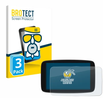 Parte frontale di una confezione del prodotto con il logo del marchio BROTECT. Accanto è raffigurato il dispositivo TomTom Go 