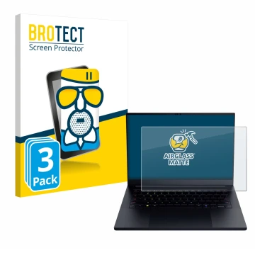 Parte frontale di una confezione del prodotto con il logo del marchio BROTECT. Accanto è raffigurato il dispositivo Razer Blad