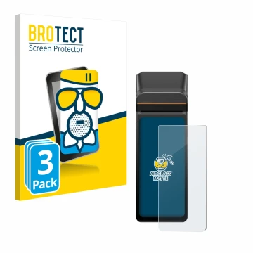 Parte frontale di una confezione del prodotto con il logo del marchio BROTECT. Accanto è raffigurato il dispositivo Sunmi V3H 