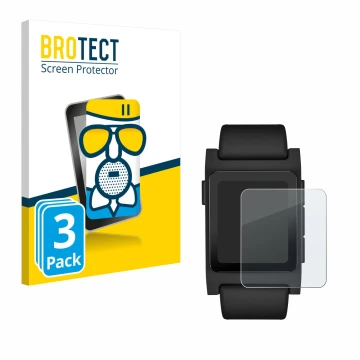 Parte frontale di una confezione del prodotto con il logo del marchio BROTECT. Accanto è raffigurato il dispositivo Pebble 2 D