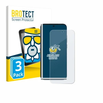 Parte frontale di una confezione del prodotto con il logo del marchio BROTECT. Accanto è raffigurato il dispositivo realme GT 