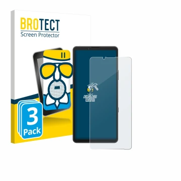 Parte frontale di una confezione del prodotto con il logo del marchio BROTECT. Accanto è raffigurato il dispositivo Sony Xperi