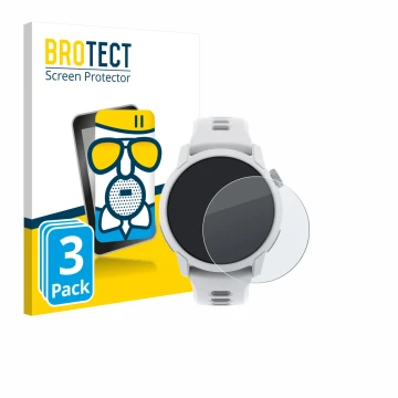 Parte frontale di una confezione del prodotto con il logo del marchio BROTECT. Accanto è raffigurato il dispositivo Coros Pace