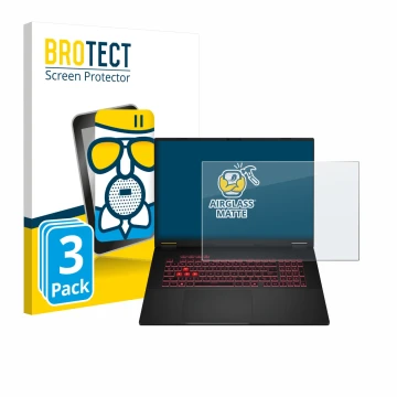 Parte frontale di una confezione del prodotto con il logo del marchio BROTECT. Accanto è raffigurato il dispositivo ASUS TUF G