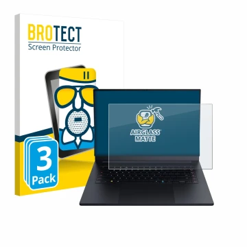 Parte frontale di una confezione del prodotto con il logo del marchio BROTECT. Accanto è raffigurato il dispositivo Razer Blad