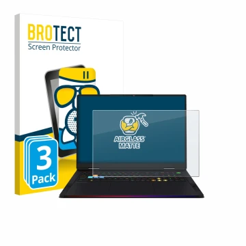 Parte frontale di una confezione del prodotto con il logo del marchio BROTECT. Accanto è raffigurato il dispositivo MSI Raider