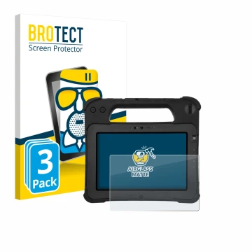 Parte frontale di una confezione del prodotto con il logo del marchio BROTECT. Accanto è raffigurato il dispositivo Zebra XPad