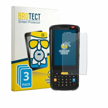 Parte frontale di una confezione del prodotto con il logo del marchio BROTECT. Accanto è raffigurato il dispositivo Newland MT
