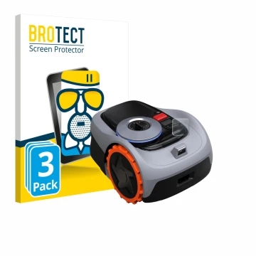 Parte frontale di una confezione del prodotto con il logo del marchio BROTECT. Accanto è raffigurato il dispositivo Navimow i1