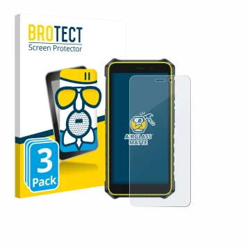 Parte frontale di una confezione del prodotto con il logo del marchio BROTECT. Accanto è raffigurato il dispositivo Ulefone Ru