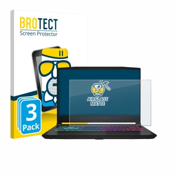 Parte frontale di una confezione del prodotto con il logo del marchio BROTECT. Accanto è raffigurato il dispositivo MSI Katana