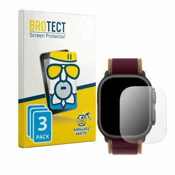 Parte frontale di una confezione del prodotto con il logo del marchio BROTECT. Accanto è raffigurato il dispositivo Apple Watc