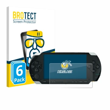 Parte frontale di una confezione del prodotto con il logo del marchio BROTECT. Accanto è raffigurato il dispositivo Sony PSP 1