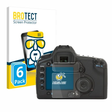 Parte frontale di una confezione del prodotto con il logo del marchio BROTECT. Accanto è raffigurato il dispositivo Canon EOS 
