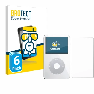 Parte frontale di una confezione del prodotto con il logo del marchio BROTECT. Accanto è raffigurato il dispositivo Apple iPod
