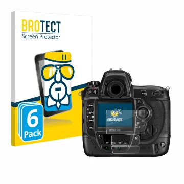 Parte frontale di una confezione del prodotto con il logo del marchio BROTECT. Accanto è raffigurato il dispositivo Nikon D3 c