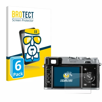 Parte frontale di una confezione del prodotto con il logo del marchio BROTECT. Accanto è raffigurato il dispositivo Fujifilm F