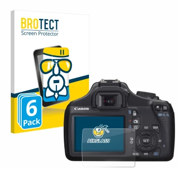 Parte frontale di una confezione del prodotto con il logo del marchio BROTECT. Accanto è raffigurato il dispositivo Canon EOS 