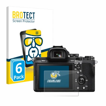 Parte frontale di una confezione del prodotto con il logo del marchio BROTECT. Accanto è raffigurato il dispositivo Sony Alpha