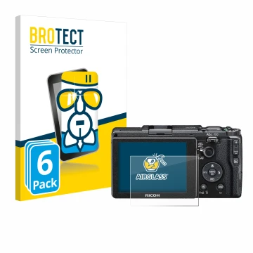 Parte frontale di una confezione del prodotto con il logo del marchio BROTECT. Accanto è raffigurato il dispositivo Ricoh GR I