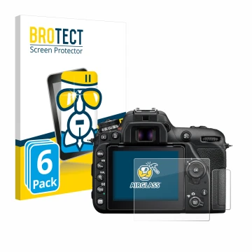 Parte frontale di una confezione del prodotto con il logo del marchio BROTECT. Accanto è raffigurato il dispositivo Nikon D750