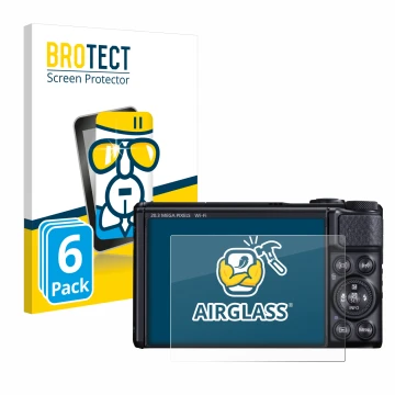 Parte frontale di una confezione del prodotto con il logo del marchio BROTECT. Accanto è raffigurato il dispositivo Canon Powe