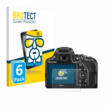 Parte frontale di una confezione del prodotto con il logo del marchio BROTECT. Accanto è raffigurato il dispositivo Nikon D350