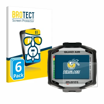 Parte frontale di una confezione del prodotto con il logo del marchio BROTECT. Accanto è raffigurato il dispositivo Mares Quad