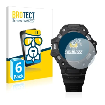 Parte frontale di una confezione del prodotto con il logo del marchio BROTECT. Accanto è raffigurato il dispositivo Casio G-Sh