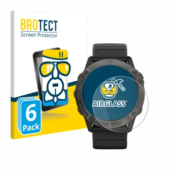 Parte frontale di una confezione del prodotto con il logo del marchio BROTECT. Accanto è raffigurato il dispositivo Garmin Fen