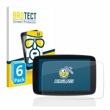 Parte frontale di una confezione del prodotto con il logo del marchio BROTECT. Accanto è raffigurato il dispositivo TomTom Go 