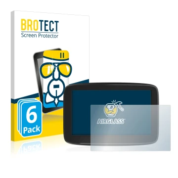 Parte frontale di una confezione del prodotto con il logo del marchio BROTECT. Accanto è raffigurato il dispositivo TomTom GO 