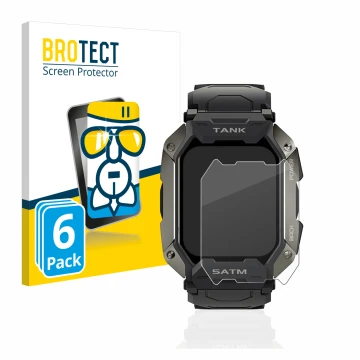 Parte frontale di una confezione del prodotto con il logo del marchio BROTECT. Accanto è raffigurato il dispositivo Kospet Tan