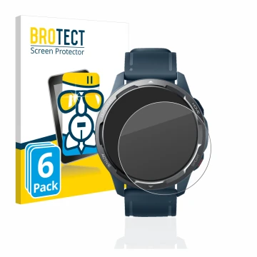 Parte frontale di una confezione del prodotto con il logo del marchio BROTECT. Accanto è raffigurato il dispositivo Xiaomi Wat