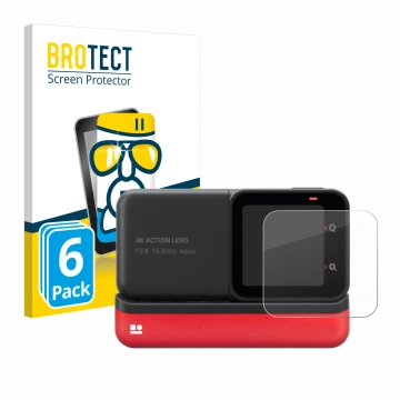 Parte frontale di una confezione del prodotto con il logo del marchio BROTECT. Accanto è raffigurato il dispositivo Insta360 O