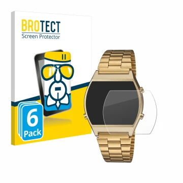Parte frontale di una confezione del prodotto con il logo del marchio BROTECT. Accanto è raffigurato il dispositivo Casio Retr