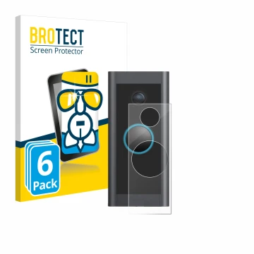 Parte frontale di una confezione del prodotto con il logo del marchio BROTECT. Accanto è raffigurato il dispositivo Ring Video