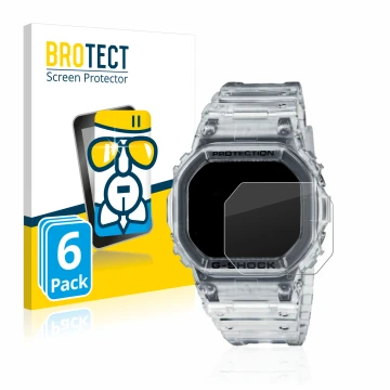 Parte frontale di una confezione del prodotto con il logo del marchio BROTECT. Accanto è raffigurato il dispositivo Casio G-Sh