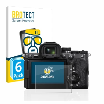 Parte frontale di una confezione del prodotto con il logo del marchio BROTECT. Accanto è raffigurato il dispositivo Sony Alpha