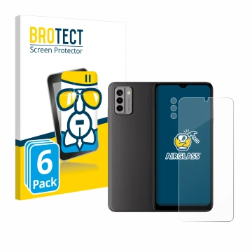 Parte frontale di una confezione del prodotto con il logo del marchio BROTECT. Accanto è raffigurato il dispositivo Nokia G22 