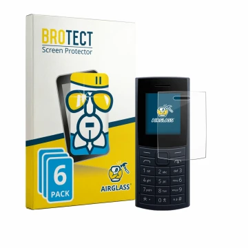 Parte frontale di una confezione del prodotto con il logo del marchio BROTECT. Accanto è raffigurato il dispositivo Nokia 110 