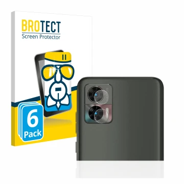 Parte frontale di una confezione del prodotto con il logo del marchio BROTECT. Accanto è raffigurato il dispositivo Motorola E
