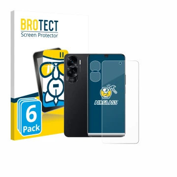 Parte frontale di una confezione del prodotto con il logo del marchio BROTECT. Accanto è raffigurato il dispositivo Honor 90 L