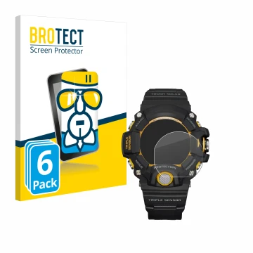 Parte frontale di una confezione del prodotto con il logo del marchio BROTECT. Accanto è raffigurato il dispositivo Casio G-Sh