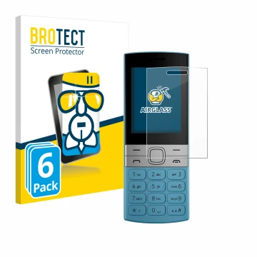 Parte frontale di una confezione del prodotto con il logo del marchio BROTECT. Accanto è raffigurato il dispositivo Nokia 150 