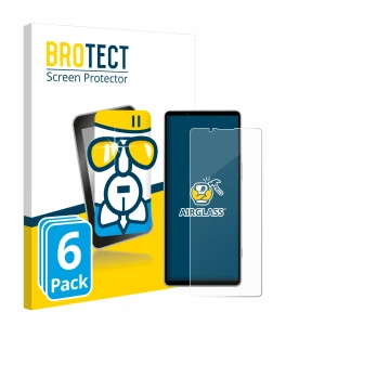 Parte frontale di una confezione del prodotto con il logo del marchio BROTECT. Accanto è raffigurato il dispositivo Sony Xperi