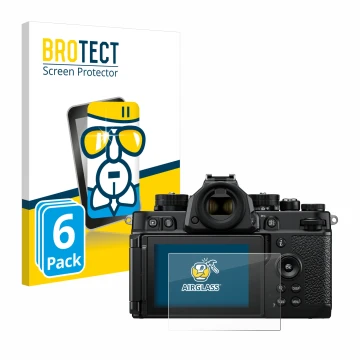 Parte frontale di una confezione del prodotto con il logo del marchio BROTECT. Accanto è raffigurato il dispositivo Nikon Z F 