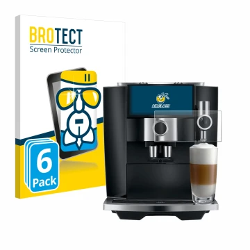 Parte frontale di una confezione del prodotto con il logo del marchio BROTECT. Accanto è raffigurato il dispositivo Jura J8 tw