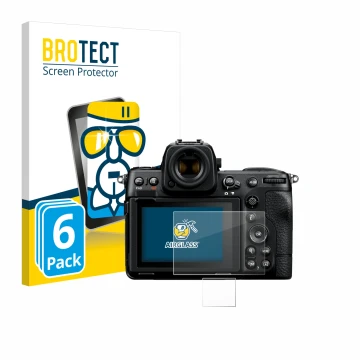 Parte frontale di una confezione del prodotto con il logo del marchio BROTECT. Accanto è raffigurato il dispositivo Nikon Z 8 